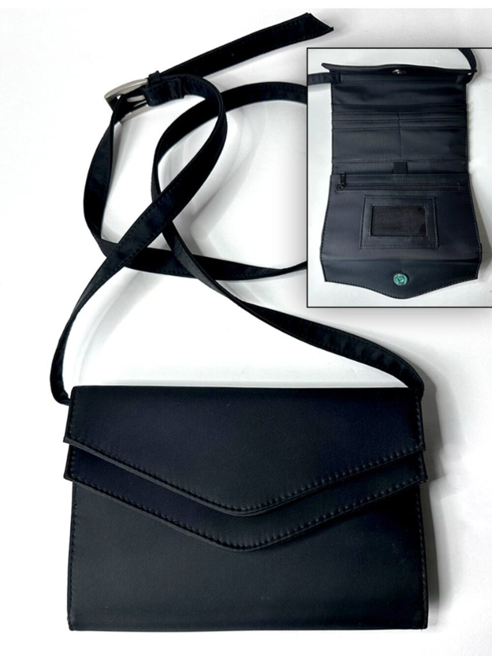 Croft & Barrow Black Envelope Crossbody Wallet Shoulder Purse Trifold Organizer